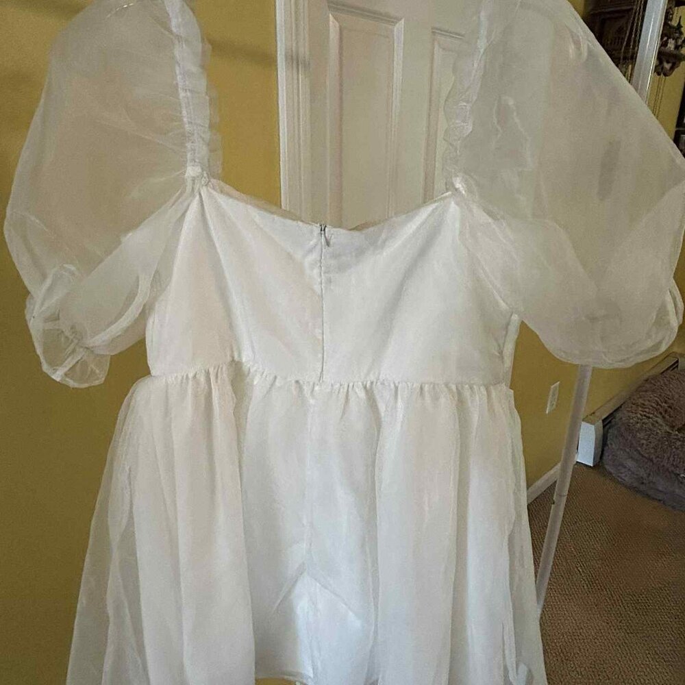 White Mini/Baby Doll Dress; Size L Never Worn